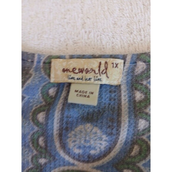 One World Womens Top Blouse Gray Blue Long Sleeve Scoop Neck Rhinestone Size 1X - Picture 14 of 15